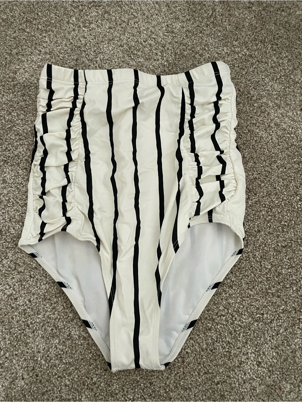 High-Waist Black & White Striped Bikini Bottoms